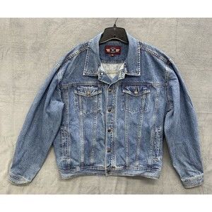 Denim Gear Vintage Denim Jacket Men XXL Blue 1980s Trucker Moto Biker Farm Chore